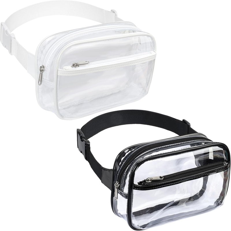 Packism Clear Fanny Pack Stadium Approved - Plus Size Wiast Range 35" - 51" Clear Belt Bag for Women Men Transparent Waist Bag for Concerts, Sporting Events - Black & White - Image 1
